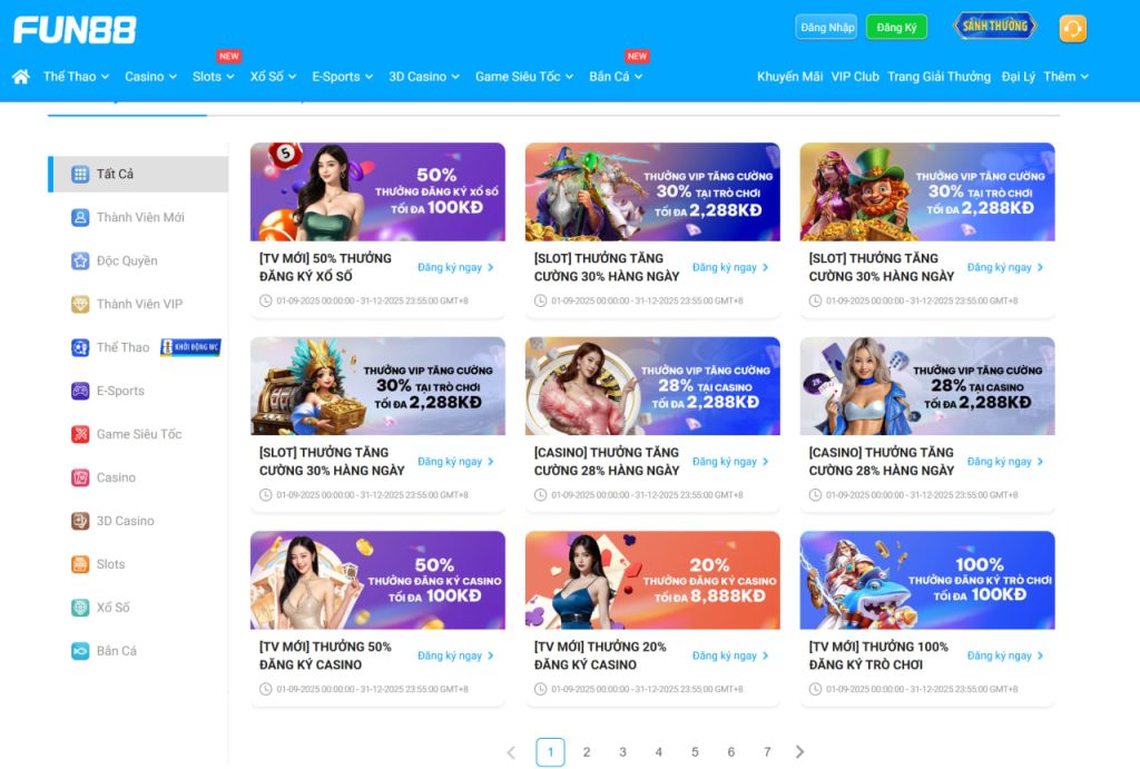 Fun88 Các chương trình khuyến mãi Fun88 đang áp dụng cho hội viên